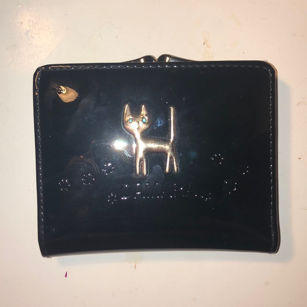 Black shiny cat wallet and coin purse